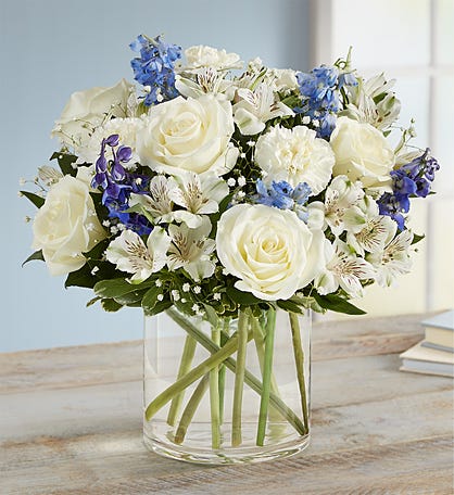 Blue Funeral Flowers | Blue & White Sympathy Flowers | 1800Flowers